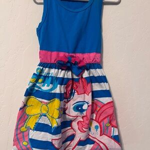 Blue and Pink Kids Dress with Cartoon Print